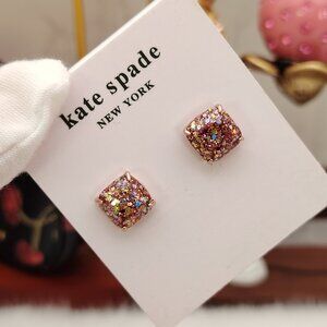 KATE SPADE Metallic Rose Gold Glitter Mini Small Square Stud Earrings